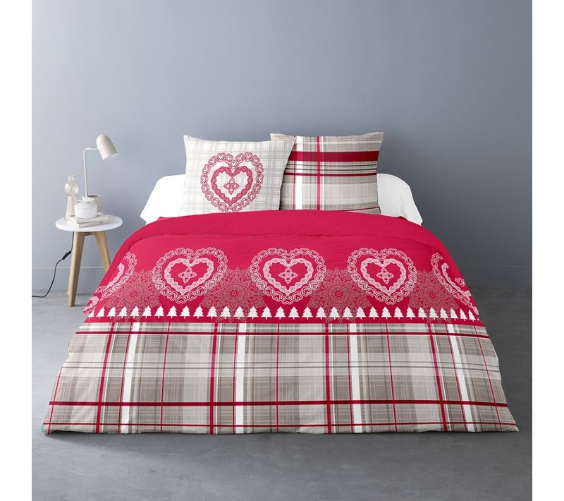 Housse De Couette 260x240 Cœur De Charme + 2 Taies Coton Flanelle