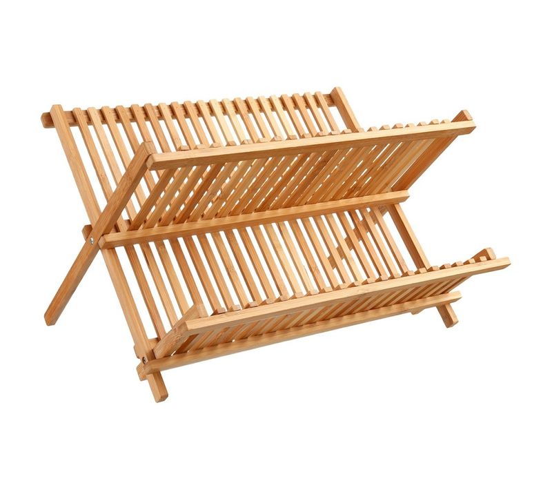 Égouttoir à Vaisselle Pliant 2 Niveaux Bambou