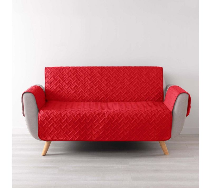 Protège Canapé 2 Places Matelassé 223x179 Cm Uni Lounge Rouge