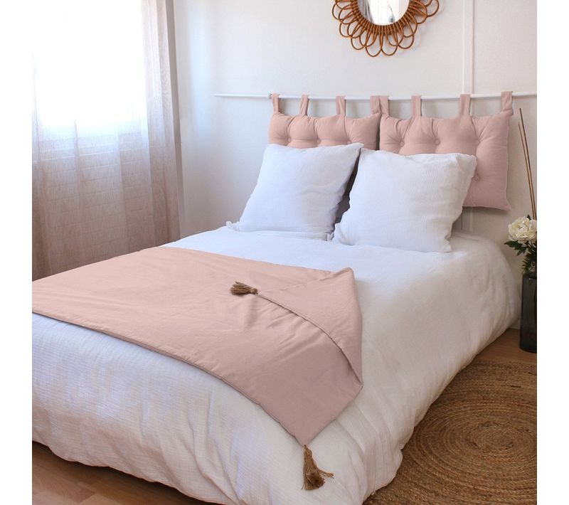 Édredon Panama 90x190 Cm Pompons Jute Rose