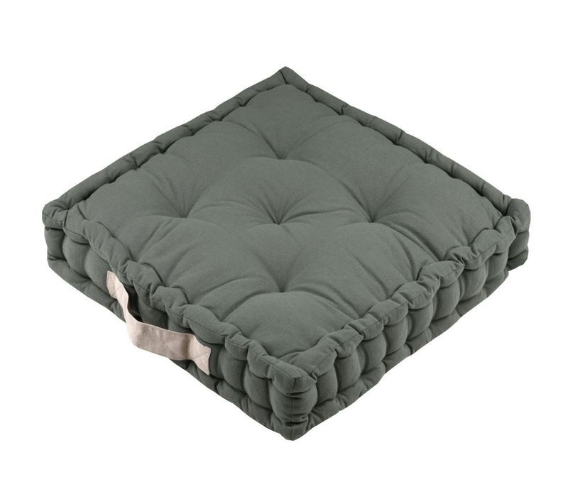 Coussin De Sol 45x45x10 Cm Duo Vert Lin 100% Coton