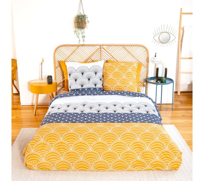 Housse De Couette Réversible 200x200 Kerita + 2 Taies 100% Coton Adouci 57 Fils/cm2