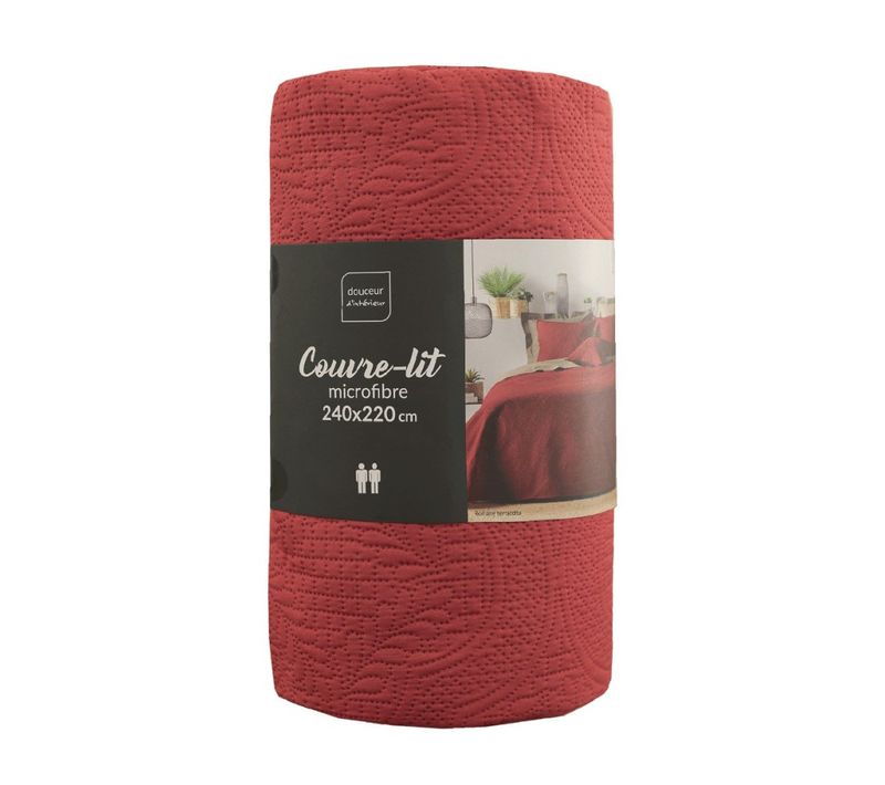 Couvre-lit 2 Personnes Matelassé 220x240 Microfibre Unie Romane Terracotta