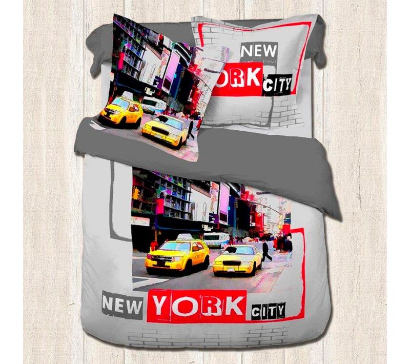 Housse De Couette 240x220 New York Cab + 2 Taies 100% Coton