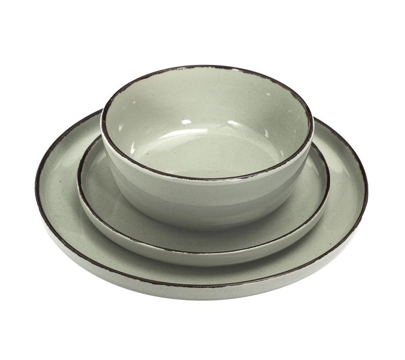 Service à Vaisselle 12 Pièces En Grès Vert