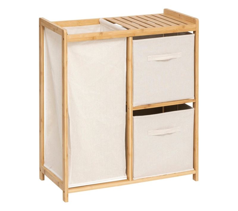 Etagère Bambou Avec Panier à Linge Et Paniers De Rangement