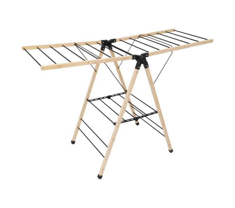 Etendoir à Linge 13m Noir Et Bambou