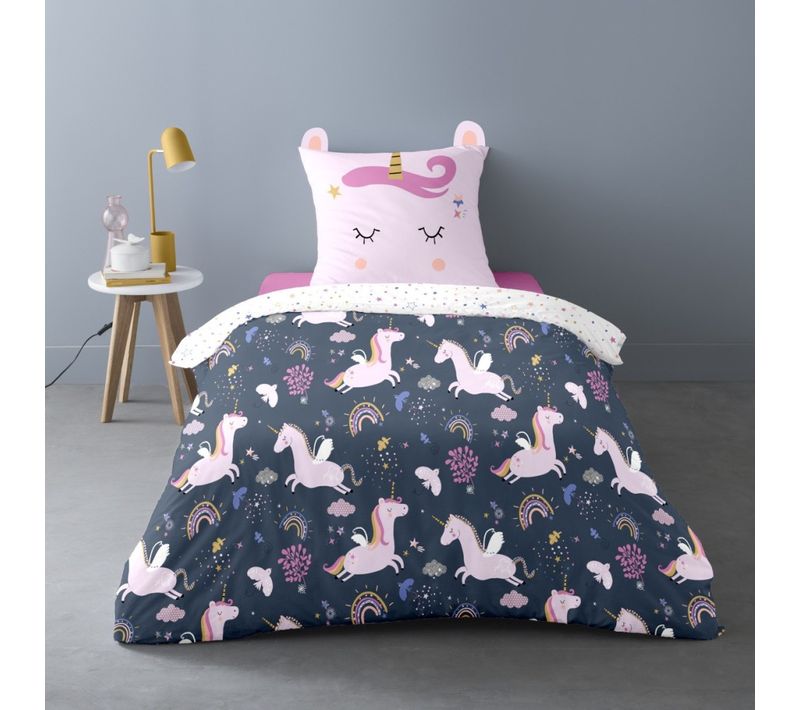 Housse De Couette 140x200 Stella La Licorne + 1 Taie 100% Coton