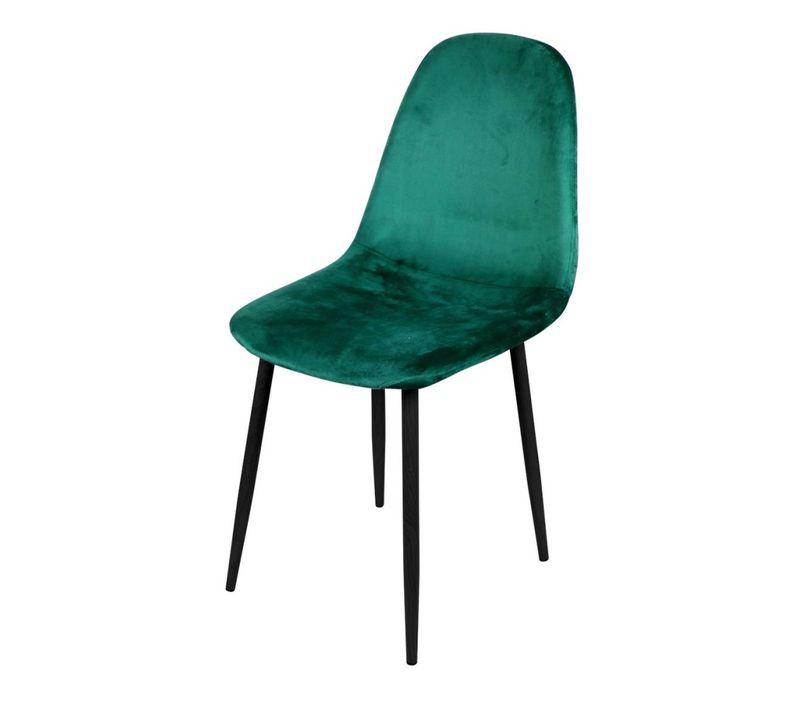 Chaise En Velours Vert Et Pieds Métal Noir