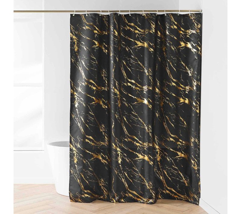 Rideau De Douche 180x200 Aquamarbre Noir Avec 12 Anneaux