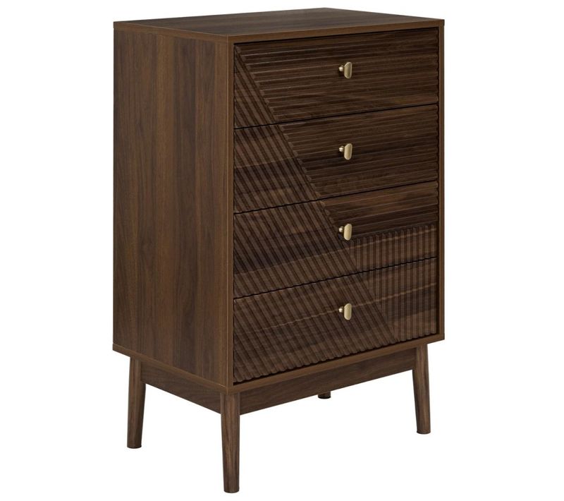 Commode Marron 4 Tiroirs Avec Poignées Dorées