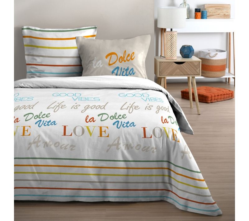 Housse De Couette 240x220 Dolce Vita + 2 Taies Coton 57 Fils