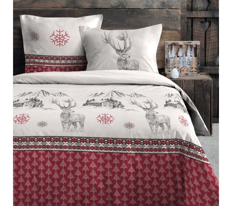 Housse De Couette 240x220 Bauges + 2 Taies Coton 57 Fils
