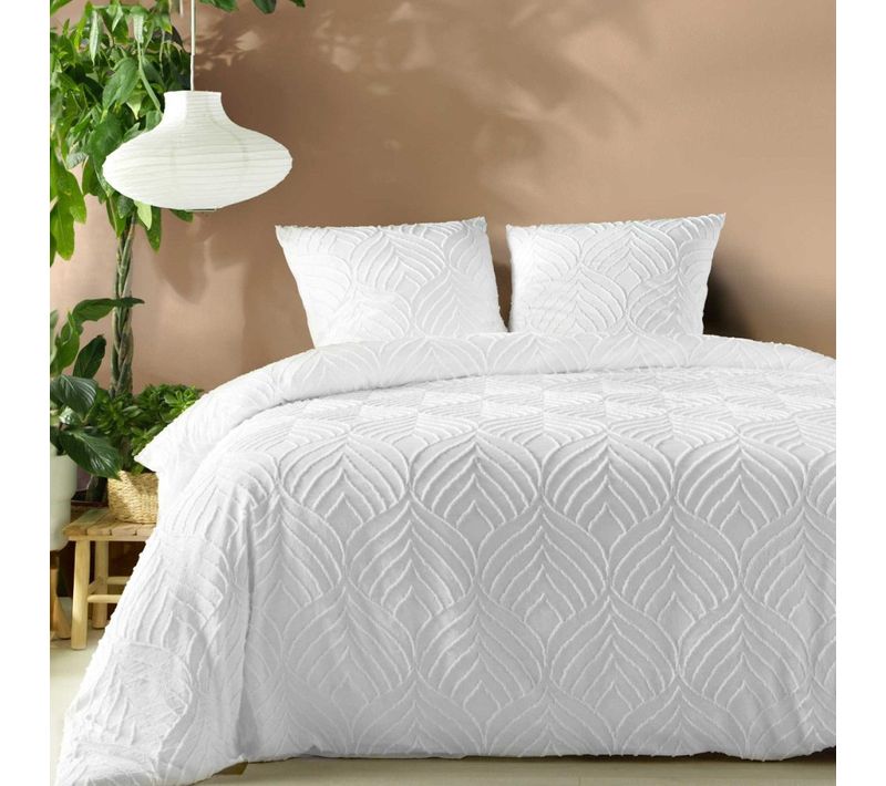 Housse De Couette 240x220 + 2 Taies Tuftée Blanche