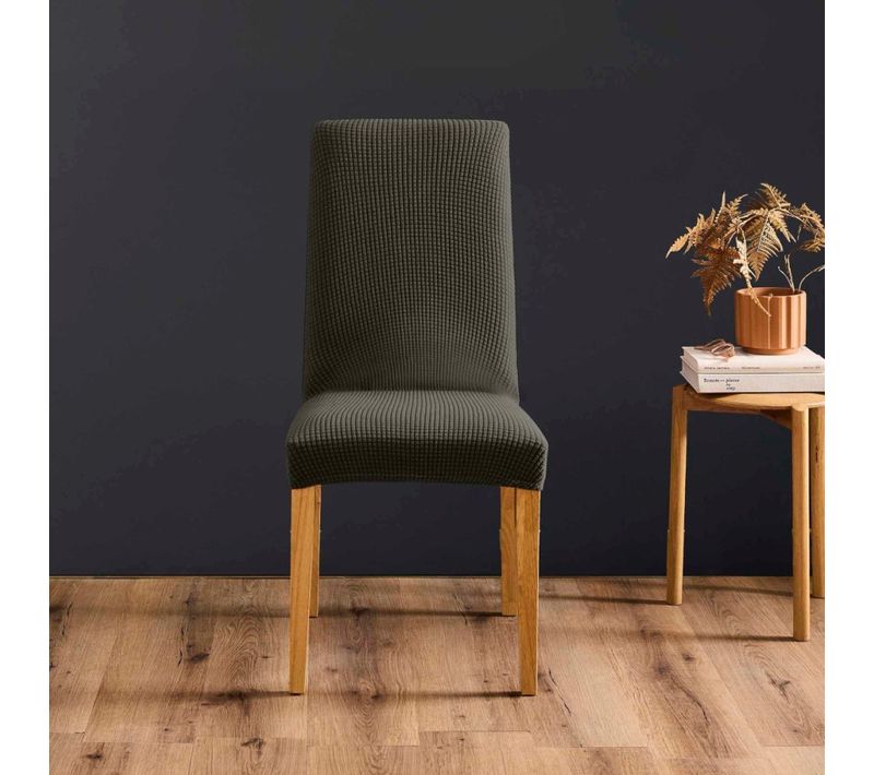 Housse De Chaise Extensible En Polyester Gaufré Coloris Gris