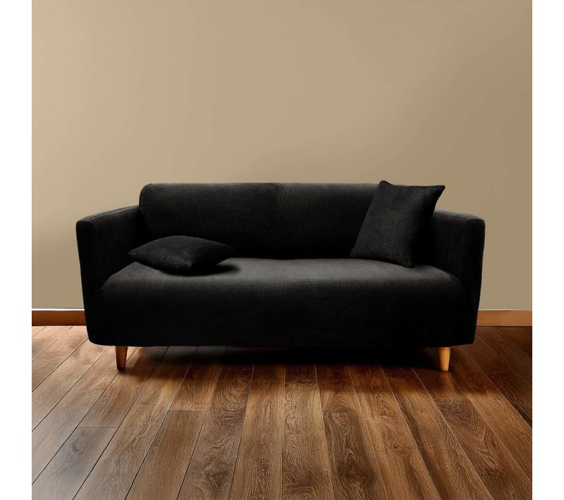 Housse De Canapé Extensible En Polyester Gaufré Coloris Noir