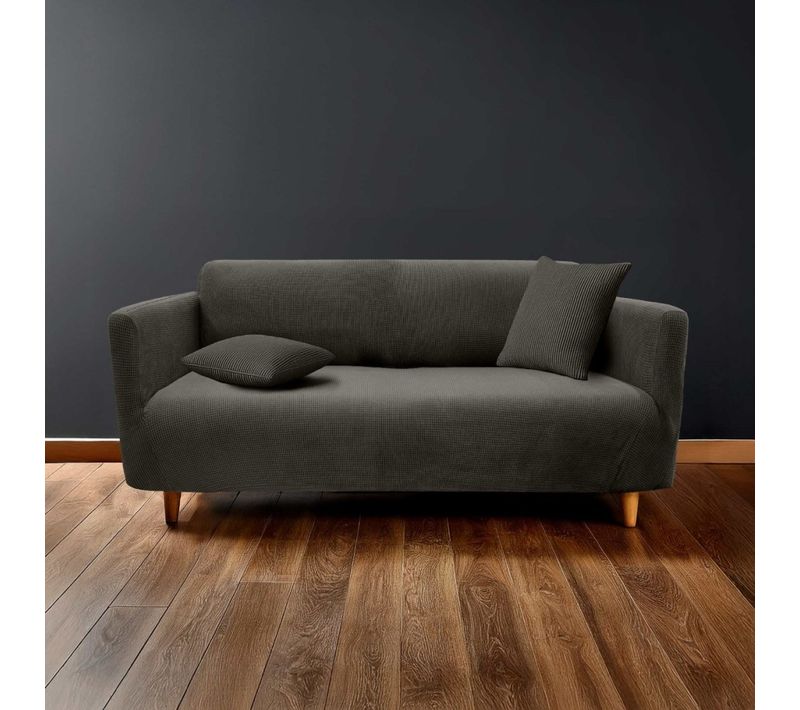 Housse De Canapé Extensible En Polyester Gaufré Coloris Anthracite