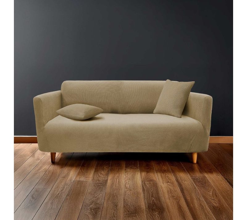 Housse De Canapé Extensible En Polyester Gaufré Coloris Beige