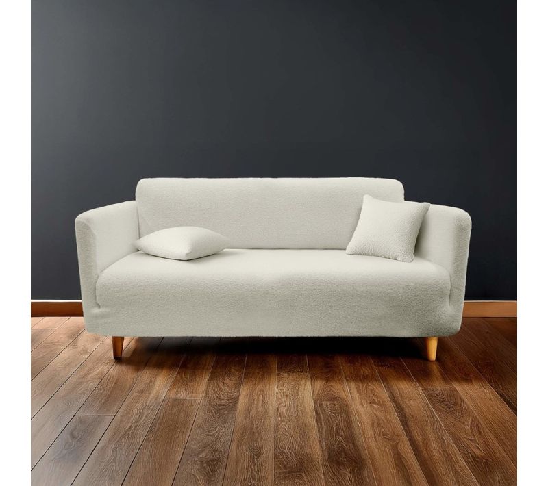 Housse De Canapé Extensible En Bouclette Polyester Coloris Blanc