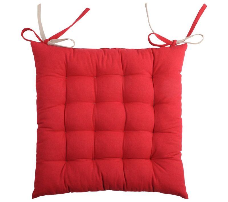 Lot De 4 Galettes De Chaise 40x40 Rouge Et Lin En Coton