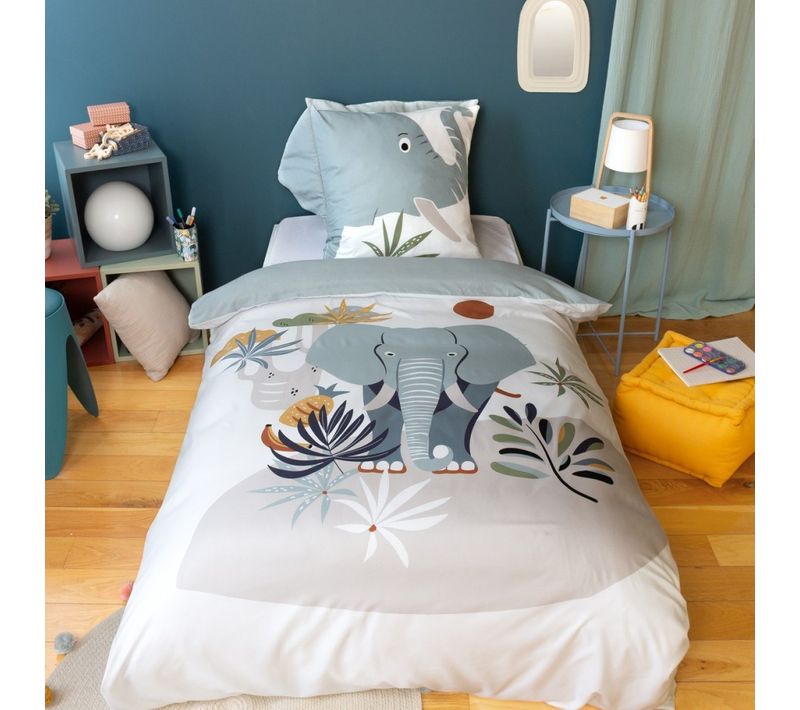 Housse De Couette Enfant 140x200 + 1 Taie Eléphant
