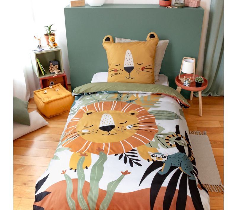 Housse De Couette Enfant 140x200 + 1 Taie Lion Avec Oreilles