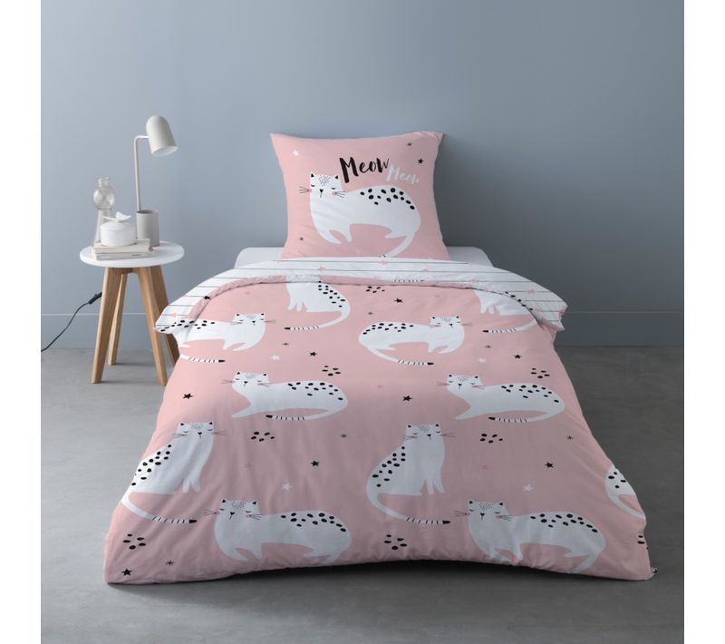 Housse De Couette 140x200 Chaton + 1 Taie D'oreiller