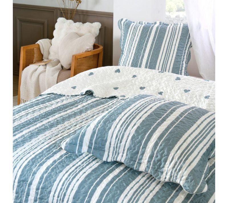 Couvre Lit Boutis Réversible Avec 2 Taies D'oreiller 65x65cm