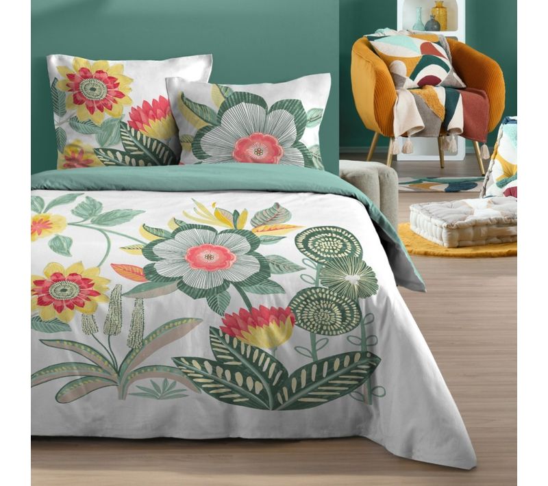 Housse De Couette 260x240 Finition Rabat + 2 Taies Coton 57 Fils