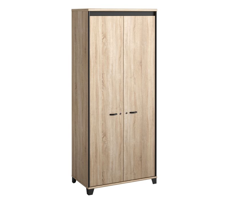 Armoire 2 portes MAMBO imitation Chêne et noir