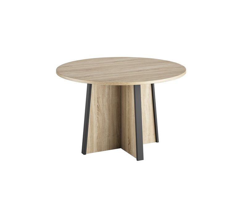 Table de réunion ronde MAMBO imitation Chêne et noir