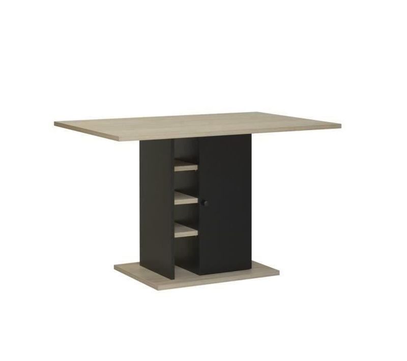 Table à Manger Rectangulaire Avec Rangement 1 Porte - Décor Chêne Et Noir - Oxford - L120xp80xh75cm