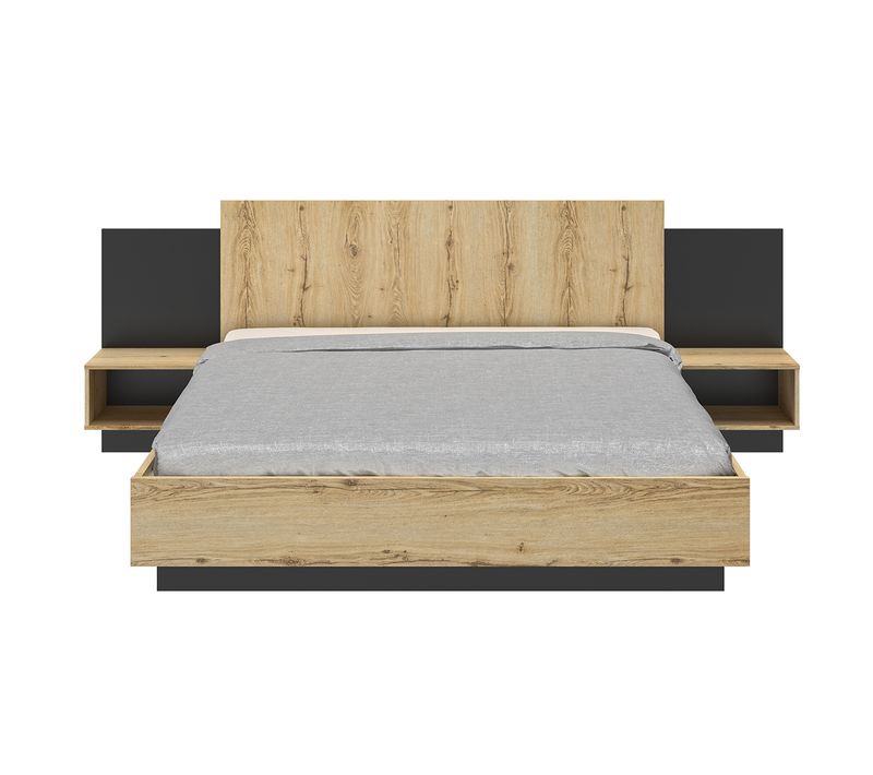 Lit 180x200 Avec Chevet Mimizan Bois Et Noir