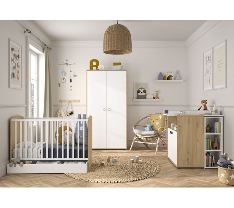 Ensemble Chambre Bébé ARTHUR - Lit Bébé 60x120 Cm + Commode 2 Portes + Armoire 2 Portes
