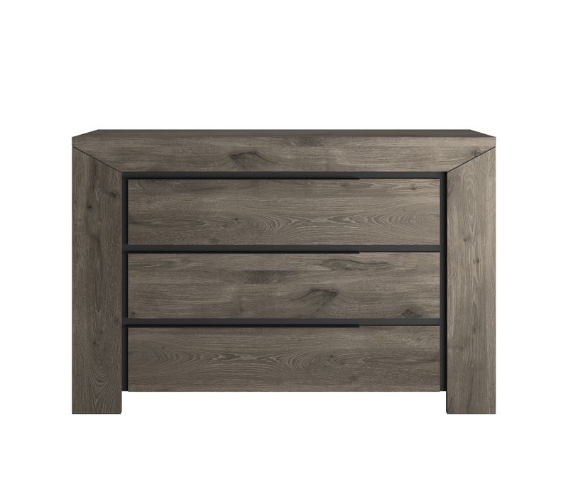 Commode 3 tiroirs BRUGGES imitation chêne brun