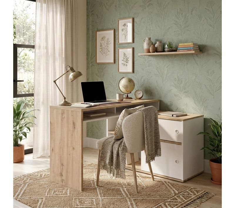Bureau modulable MODULA imitation chêne et blanc