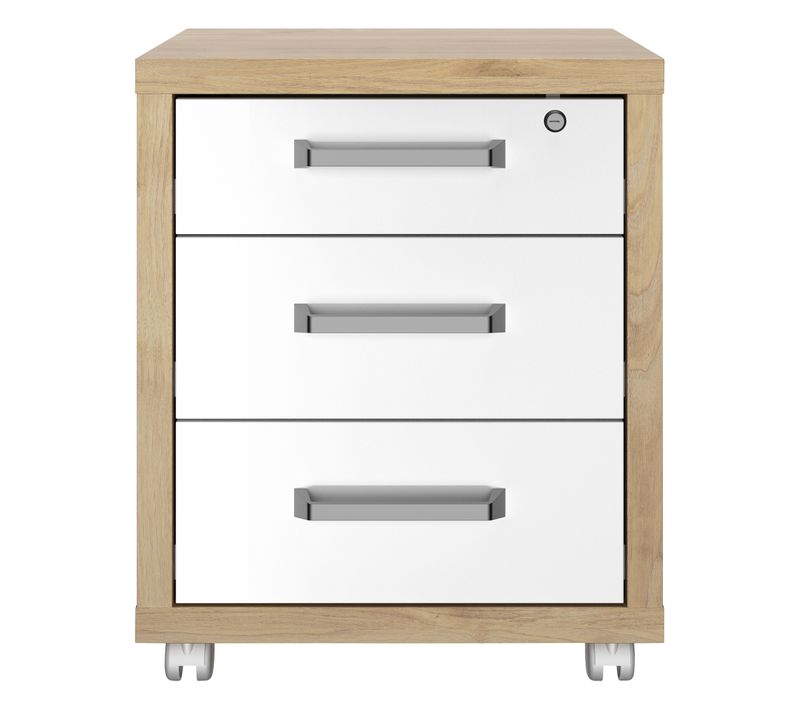 Caisson 3 tiroirs ELIO imitation châtaignier et blanc