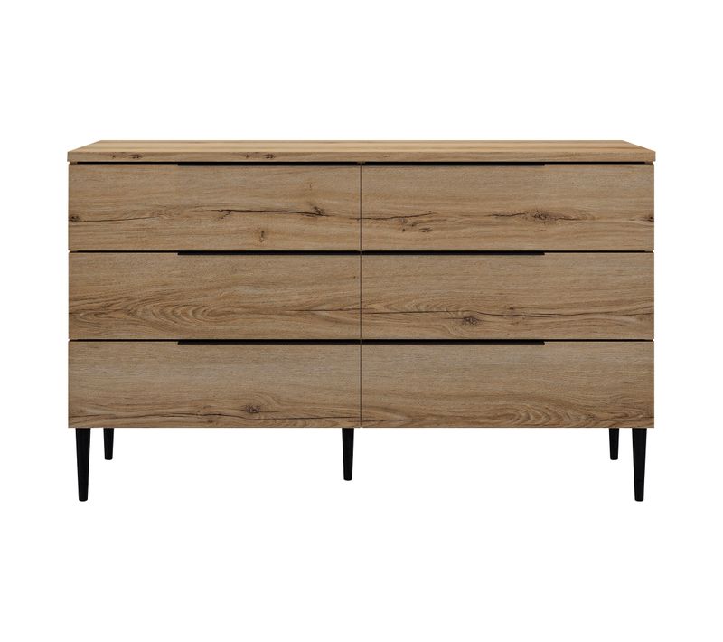 Commode 6 tiroirs LUCIAN imitation chêne