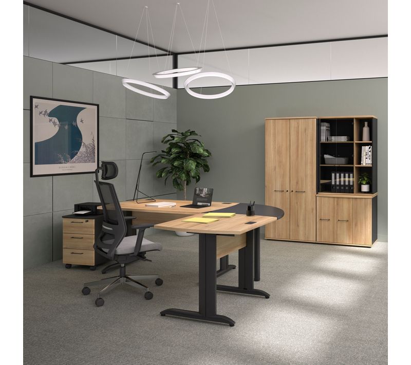 Caisson bout bureau P.80 cm JAZZ+ imitation chêne et anthracite