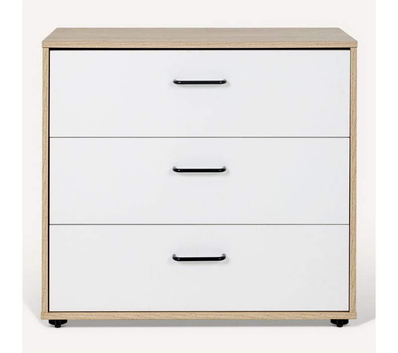 Commode 3 Tiroirs Erwan Imitation Chêne Et Blanc