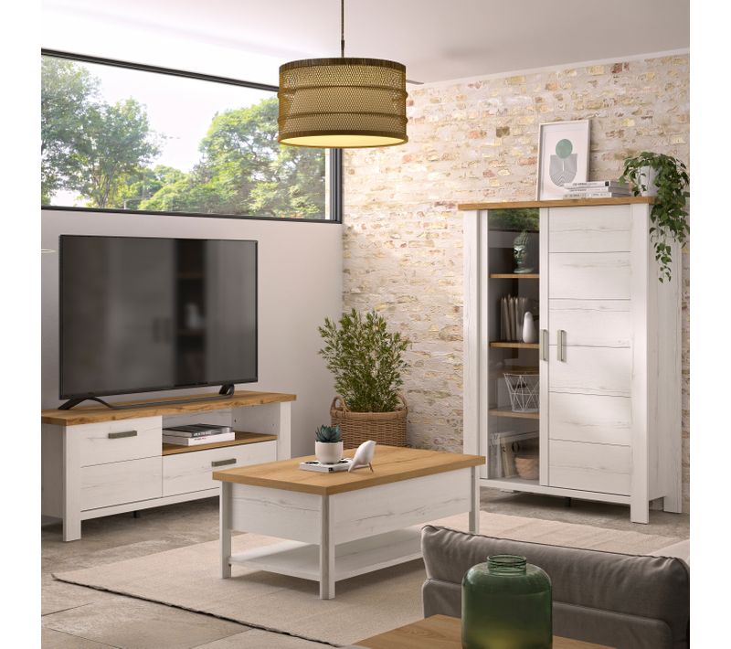Table basse relevable MANOSQUE Imitation chêne blanchi