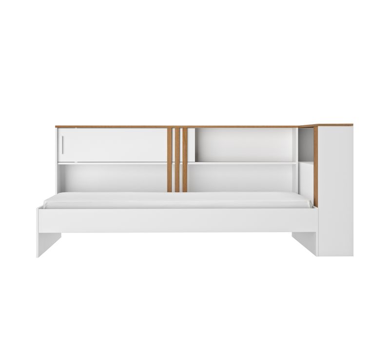 Lit avec rangement 90x190 cm ANDREA blanc et imitation chêne