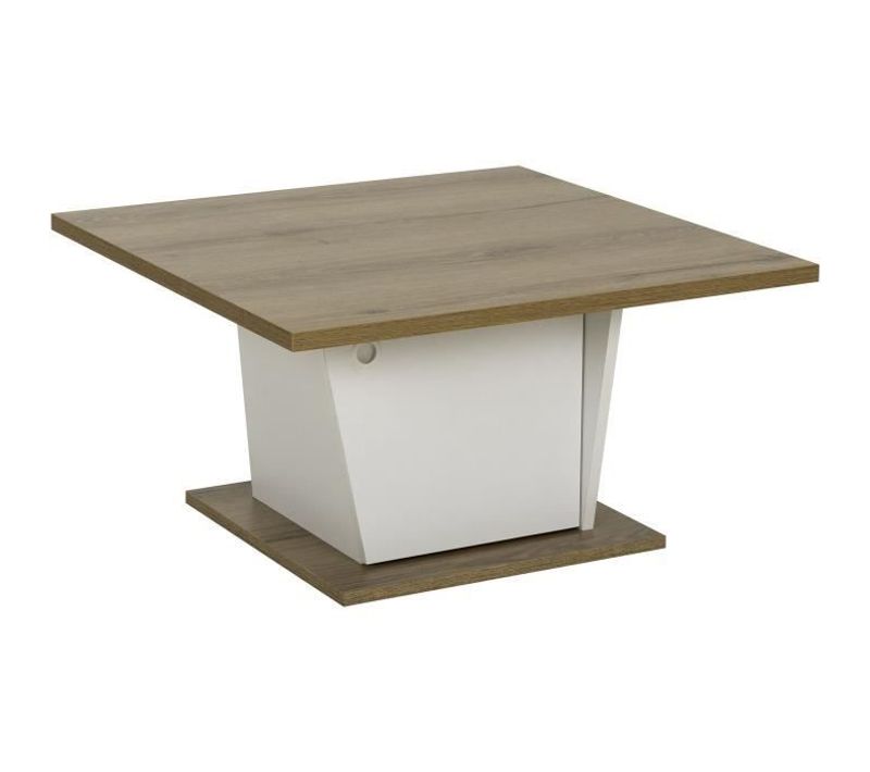 Table Basse Bar - Atos - Carré - Chene Helvezia / Blanc - 69 X 69 X 38 Cm