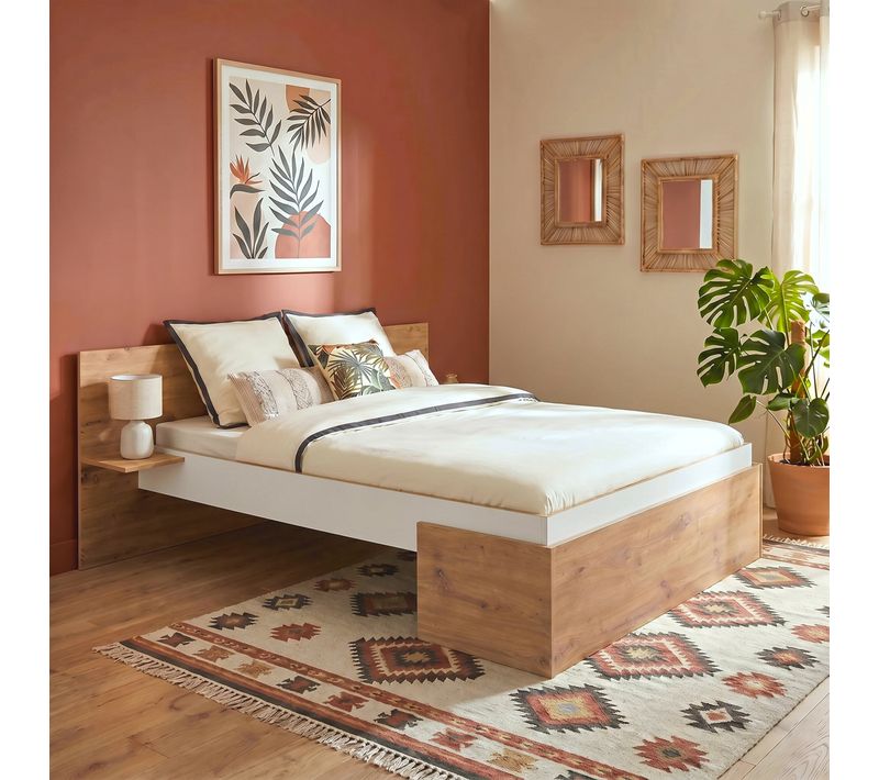 Lit 140x190 cm avec tiroir ANIS imitation chêne et blanc