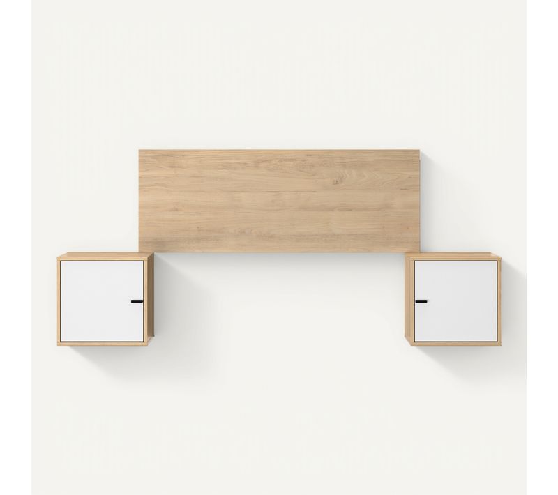 Tête De Lit Ajustable 140/160 Avec Chevets Leonie Imitation Chêne Et Blanc