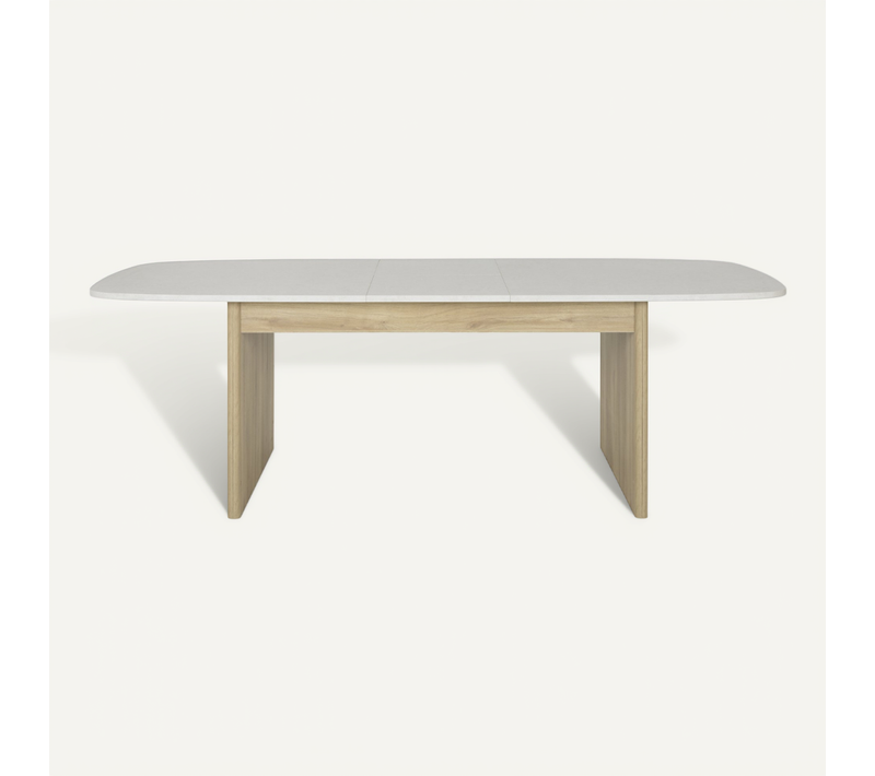 Table Extensible Rectangulaire À Bords Arrondis Décor Blanc Et Chêne