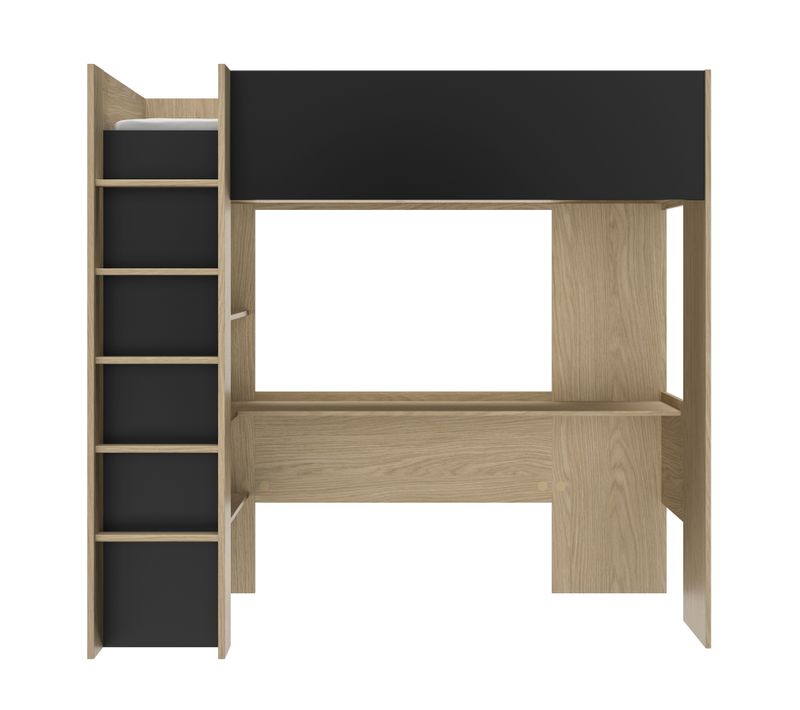 Lit mezzanine 90x200 cm NAEL imitation chêne et noir
