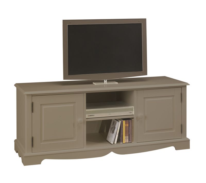Meuble TV 60 Pouces Style Anglais Taupe 2 Portes 2 Niches 142.4 X 55.5 X 46 Cm