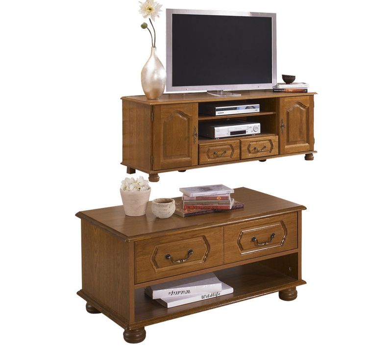 Ensemble Meuble TV Et Table Basse Chêne Rustique