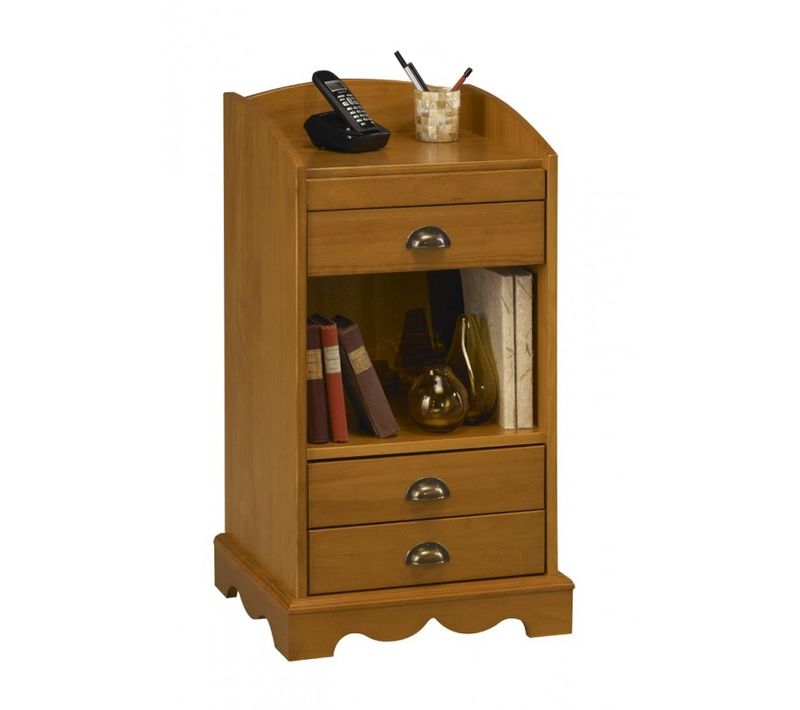 Meuble Téléphone Meuble D'entrée Pin Miel 3 Tiroirs 1 Niche
